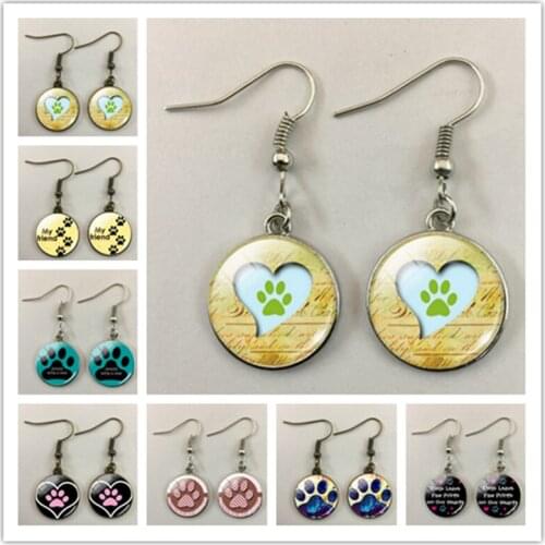 New cute kitten and puppy footprint pattern earrings heart-shaped best womens earrings pendant fashion earrings