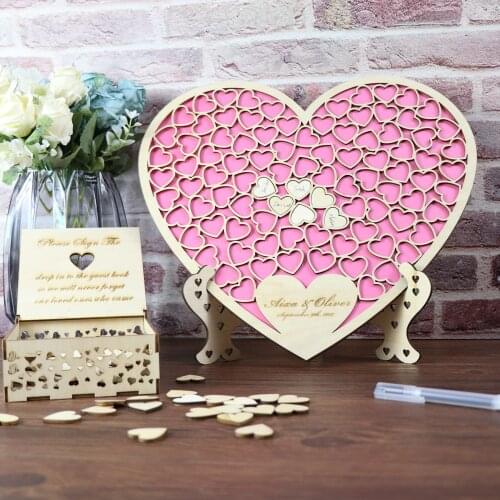 Personalized Rustic sweet wedding guestbook,engraved name and date Wooden memory guestbooks with signature hearts guest book