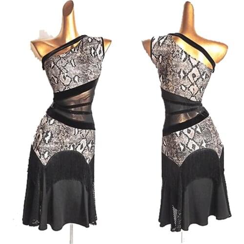 Latin Dance Dress For Women Sexy Leopard Print Practice Dress Mesh Stitching Tassel Dance Costumes Robe Danse Latin Dress DN9490