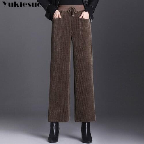 Thick warm fleece Corduroy Pants Women Wide Leg High Waist Trousers Winter Casual Long Pants Harajuku Streetwear Trousers 2020