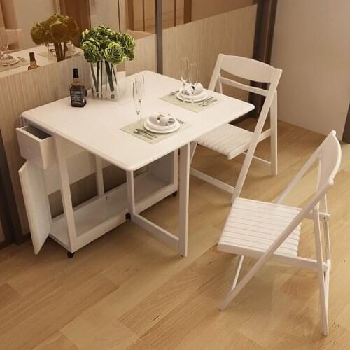 Simple modern small apartment dining table and chair retractable dining room solid wood dining table rectangular folding dining