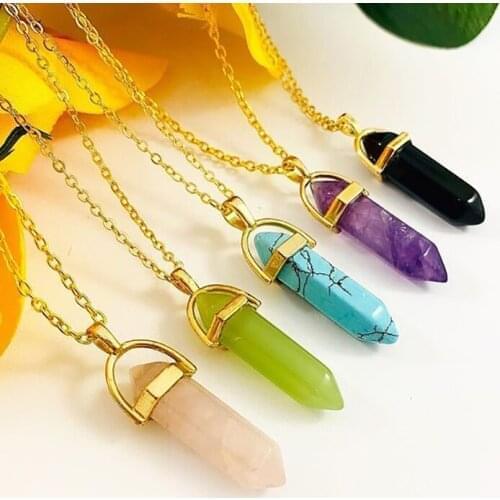 Bullet Hexagonal Pendants Natural Stone Necklaces Crystal Pendants Suspension Natural Gem Stone Quartz Wholesale for JewelryDIY