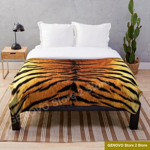 Realistic Tiger Skin Print Blanket Warm Cozy Letter Throw Blanket Print on Demand Sherpa Blankets for Sofa Thin Quilt