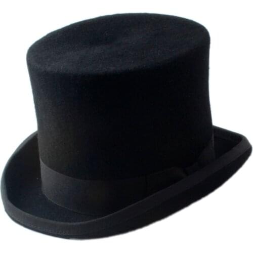 8 Size Wool Mens Womens BalcK Teampunk Hat Top Hat Victorian Traditional Fedoras Cap Millinery Magician Hat