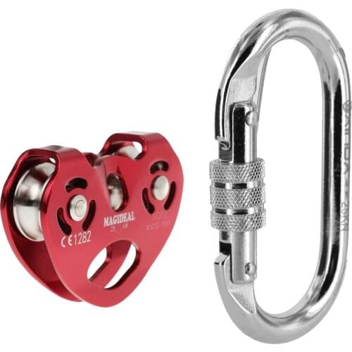 2019 New 25KN CE Climbing Heavy Duty Zip Line Cable Trolley Pulley with Steel Screw Lock O Carabiner Rappelling Accessories