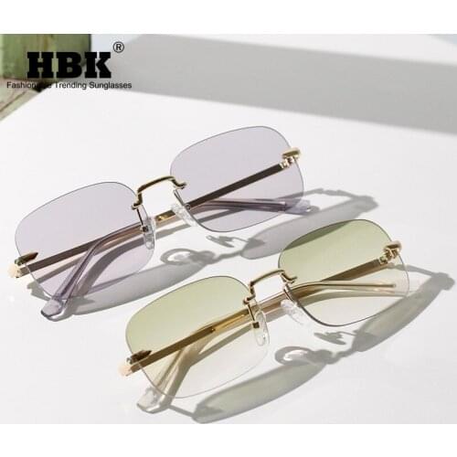 HBK Fashion Rimless Rectangle Sunglasses Women Men Frameless Shades Alloy Glasses Trendy Small Sun Glasses Travvelling UV400