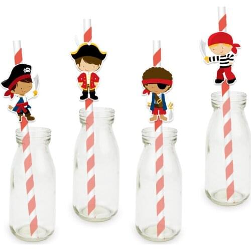 Pirate Theme Straw Paper Straws Boy Kids Birthday Party Festive Supplies Decoration Paper Drinking Straws 20PCS