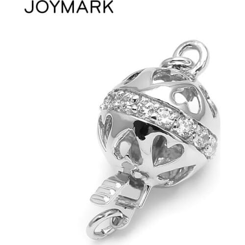 Heart Shape Micro Pave Zircon Ribbon Sterling Silver Box Clasps Connectors For DIY Fine Jewelry Pearl Bracelet Necklace SC-BC204