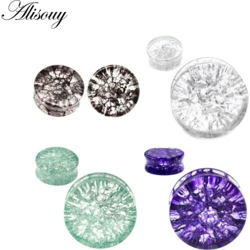 Alisouy Ear Expander Body Piercing Jewelry 1 Pair Organic Shattered Quartz Stone Ear Saddle Plugs Double Flared Tunnel Gauges