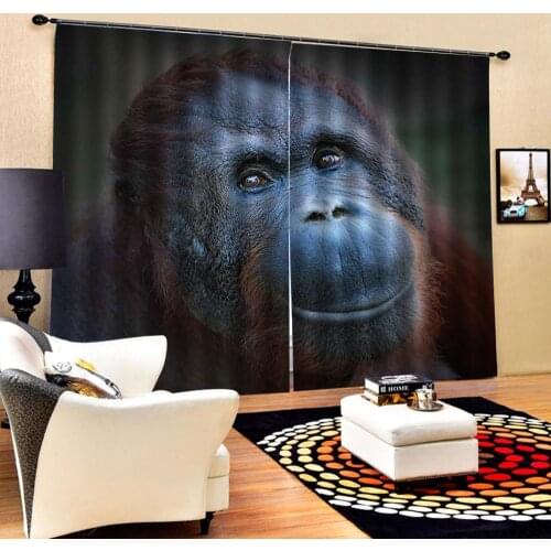 High quality custom 3d curtain fabric 3D Window Curtain Orangutan head print Luxury Blackout For Living Room