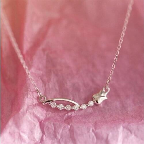 Female Fashion Zircon Rose Flower Arc Smile Clavicle Chain Necklace for Women 925 Silver Jewelry Acceessories Wedding Gift SN232
