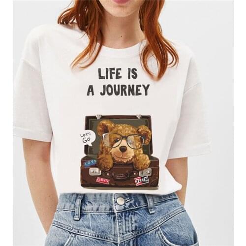100% Cotton Womens T-shirt Cartoon Bear Series-LIFE IS A JOURNEY Comfortable And Breathable High-end Cotton Fabric