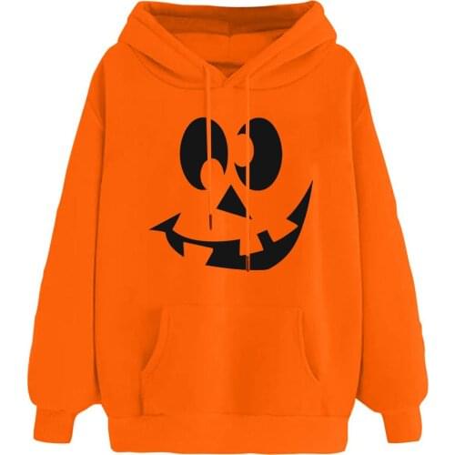 Pocket Drawstring Women Hoodie Halloween Harajuku Long Sleeve Hooded Tops O-Neck Plus Size Women Blouse Sudaderas Con Capucha