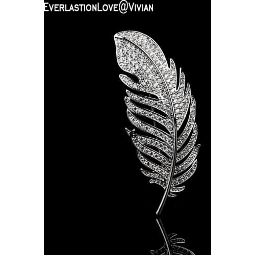 SQ Vintage feather cubic zircon plating True gold Brooches for Womens girls Brooch pin jewelry brooch pins party Ornaments