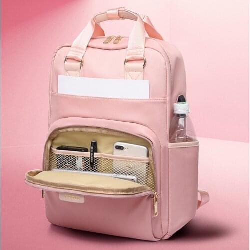 Woman Waterproof Bagpack School Bags for Teenage Girls Both Shoulders Usb Charge Pink Backpack Women Computer Backpack 14 Inches