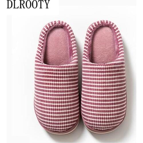 Women Winter Warm Slippers Indoor Fashion Striped Platform Silent Non-slip Short Plush Shoes Slides Flat Casual Comfortable