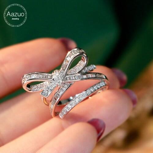 Aazuo Hot Sale 18K White Gold Real Diamond 0.80ct IJ SI Bowknot Ring for Woman Charm Jewelry Fashion Love Gift Au750 Real Gold
