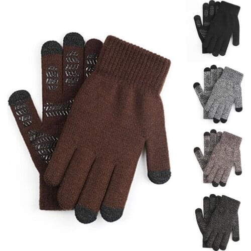 1 Pair Men/Women Winter Anti-Slip Knit Touch Screen Soft Warm Thermal Gloves