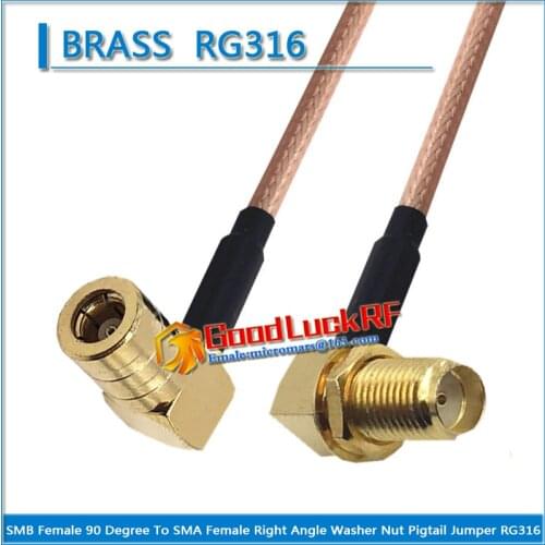 1X Pcs SMB Female 90 Degree Right Angle to SMA Female Right Angle Washer O-ring Bulkhead Panel Nut Pigtail Jumper RG316 Cable