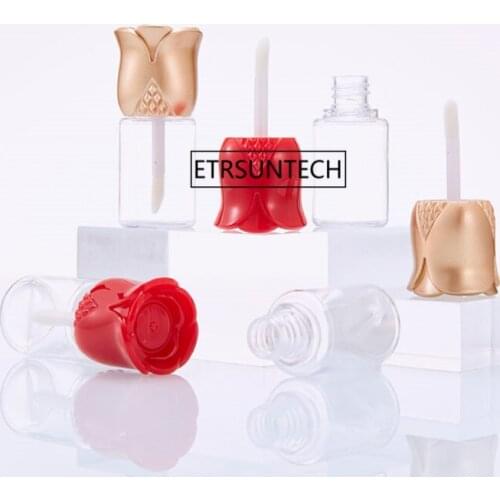 100pcs Rose Flower Shaped Cap Empty Lip Gloss Tubes Transparent DIY Lip Balm Refillable Bottle Cosmetic Makeup Containers F3938