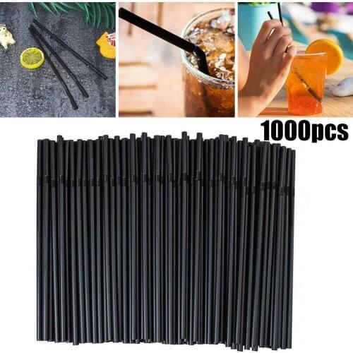 1000Pcs Plastic Black Drinking Straws Disposable Curved Cocktail Straws Birthday Wedding Party Kitchen Accessories 21CM