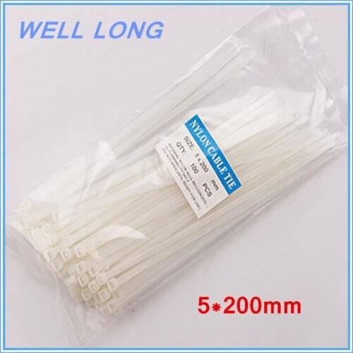 200pcs/lot 5*200mm White Self-Locking Nylon Wire Cable Zip Ties, Cable Ties