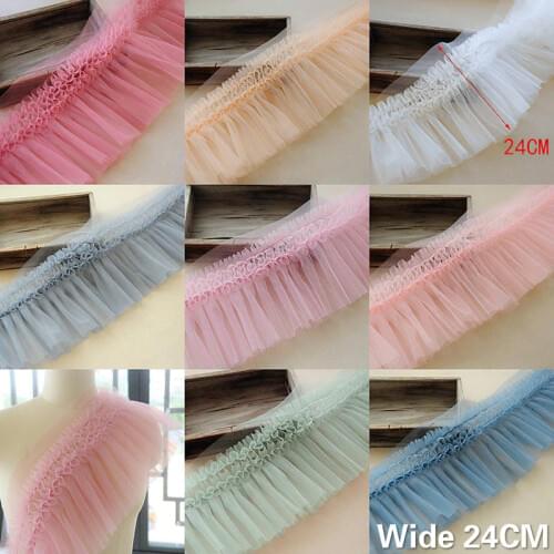 24CM Wide Beautiful Fluffy Tulle Mesh Lace Fabric 3d Decorative Lace Ribbon Collar Sleeves Trimmings Sewing For Dress DIY Crafts