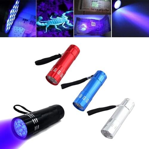 4 Color Mini Aluminum Uv Ultra Violet 9 Led Flashlight Torch Light Lamp Waterproof Lamp Outdoor Portable Tactical Lighting Tool