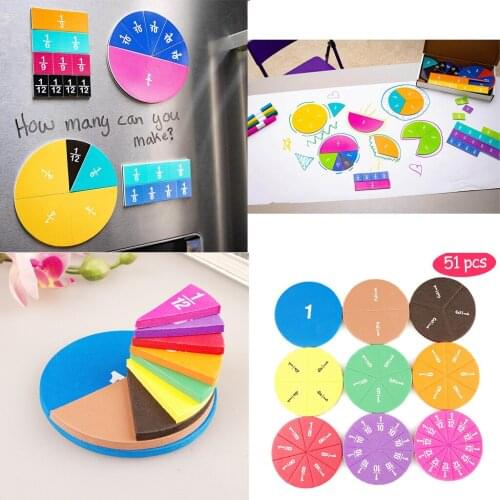51pcs Magnetic Circular Fractions Card Toys Education Math Learning Number