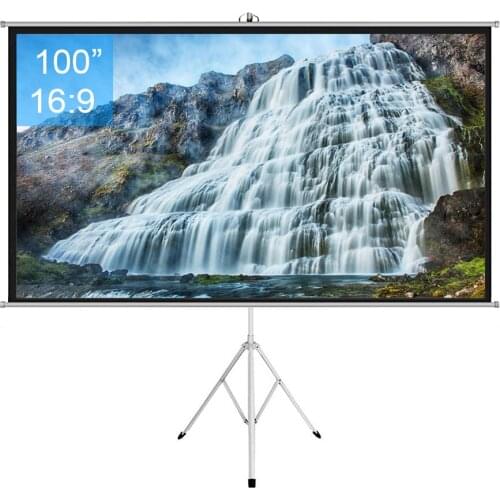 100 inch 16:9 Portable Indoor Outdoor Projector Screen Matte Gray Fabric Fiber Screen With Pull Up Foldable Stand Tripod