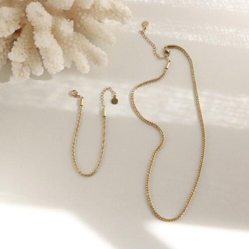 Amaiyllis 14K Gold Twist Starlight Lins Chain Necklace Clavicle Bracelet Gold Color For Women Mother Jewelry Gift