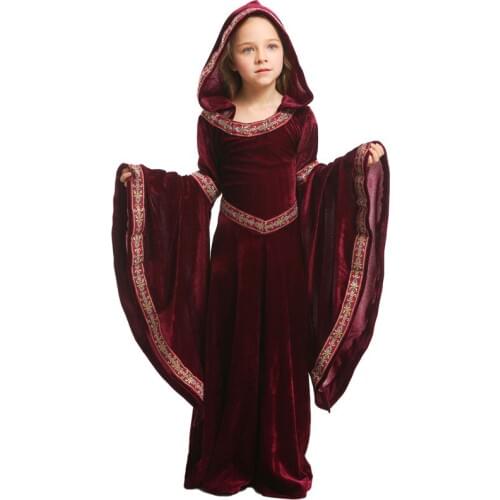 Burgundy scary vampire kids clothes for Halloween carnival party performance girls party cospiay costumes carnival hanging sleev