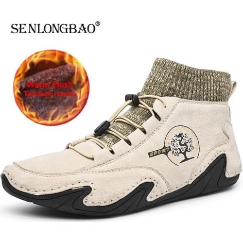 Brand Winter Mens Boots Thick Plush Warm Snow Boots Comfortable Men Ankle Boots Cow Suede Leather Outdoor Man Motorcycle Boots
