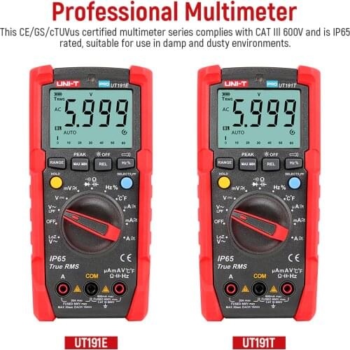 UNI-TUT191E/T Multimeter Digital High Precision IP65 Waterproof AC DC Voltage Capacitor Automatic Multifunction Meter Tester