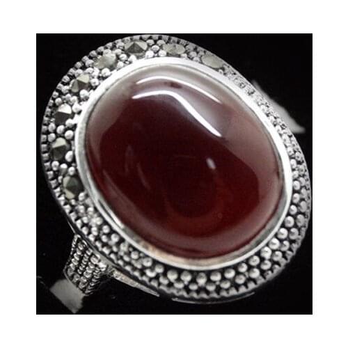 Dame de mode 17*21mm VINTAGE RARE 925 ARGENT NATUREL ROUGE Naturel Pierre MARCASSITE ANNEAU TAILLE 7/8/9/10