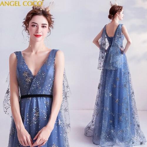 Simple V neck evening Dresses Robe De Soiree Sleeveless streamers evening Gowns Prom Dresses 2020 Abito da sera Sukienki Jurken