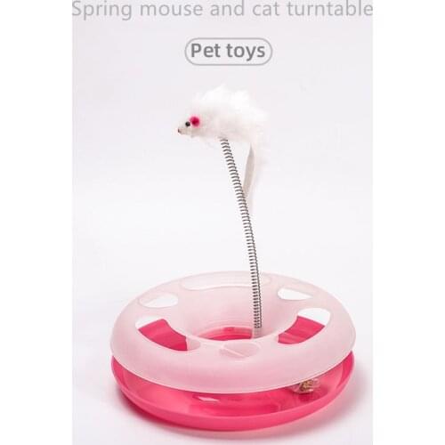 Elastic Feather Cat Toy Plastic Turntable Rolling Bell Spring Kitten Funny Toy for Cat Interactive Cat Training Supplies
