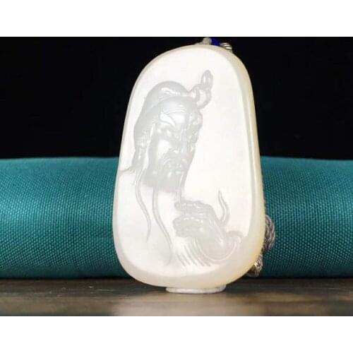 H09#Hetian jade white jade Zhongyi Guan Gong pendant, fine and smooth texture
