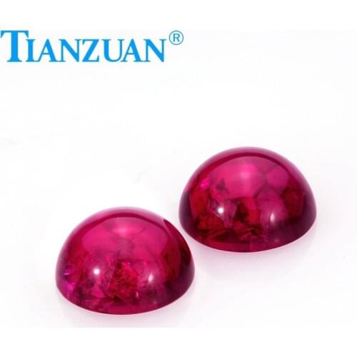 Round shape cabochon cut lab created ruby red stone with inculsions vs si clarity loose stone