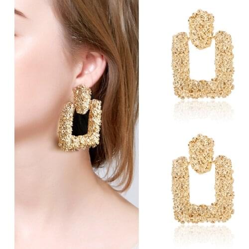 Exaggerated Alloy Geometric Earrings Retro Simple Metal Pattern Oval Earrings European And American Fashion Ladies Jewelry