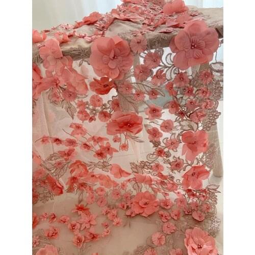 1 yard 3D Lace Fabric With 3d Flowers Heavy Bead Lace Fabric With Rhinestones