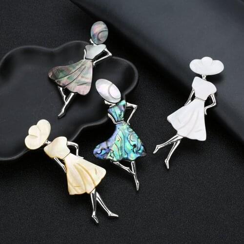 Lacoogh Wholesale New 85X30mm Girl Shape Shell Brooches For Women Shell Pendant Charms Brooch Pin DIY Jewelry broches