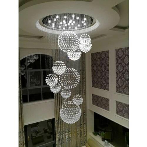 Lamps Long Crystal Chandelier Lighting Lustres Lampadari Modern Stage Chandelier LED Light Clear Crystal Lighting Fixtures Stair
