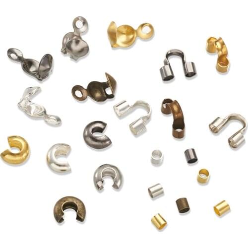 1Set Brass Crimp Beads and Crimp Bead Covers Iron Bead Tip Knot Covers Brass Wire Guardians for DIY Jewelry Findings Mixed Color