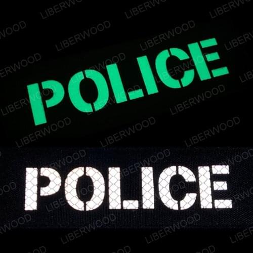 LIBERWOOD POLICE Glow in the Dark Patch Infrared Reflective IR Badge Tactical Military Multicam Camo Hook Loop Applique Armband