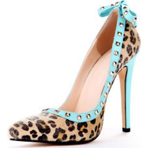 Minan Ser Beautiful fashion Free Shipping Leopard Suede Studded 11.5 cm high-heeled shoes. Size :35-43