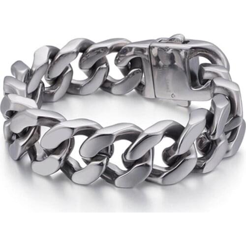 Fashion Mens Jewelry Silver Color/Gold/Black Color 316L Stainless Steel Curb Cuban Link Chain Bracelet 20mm*22cm