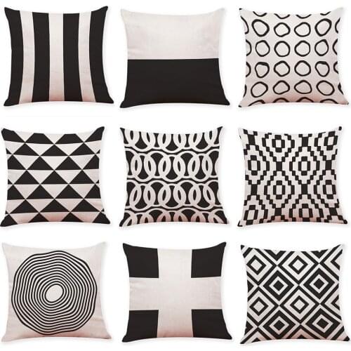 Zeroomade Black White Geometric Cotton Linen Cushion Covers Morden Throw Pillowcases For Home Sofa Office Chair Decor 45x45