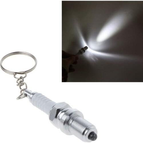 Novelty LED Flashlight Key Chain Spark Plug Shaped Keychain Mini Car Parts Outside Camping Keyring Jewelry Gift