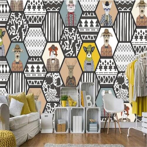 Beibehang Individuality hand-drawn abstract animals black and white pattern clothing store wall custom large mural wallpaper